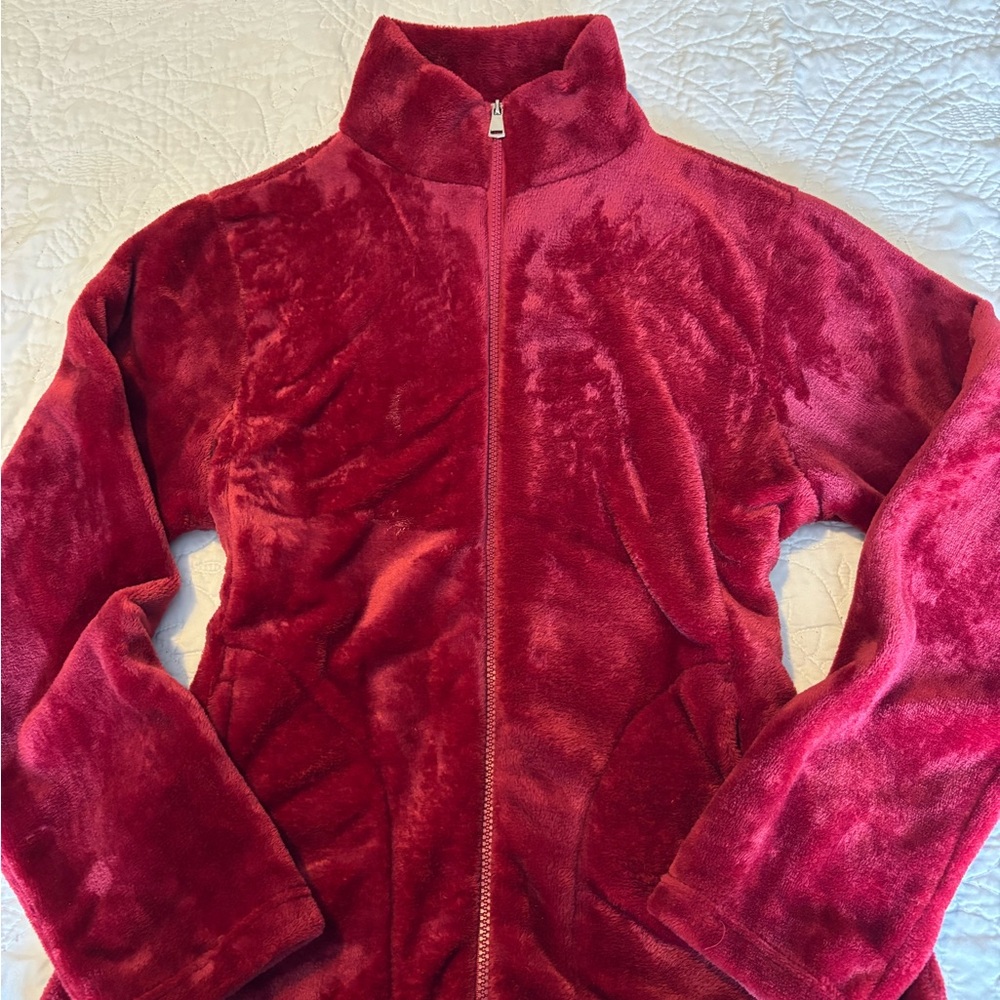 Red fuzzy turtle neck sweater